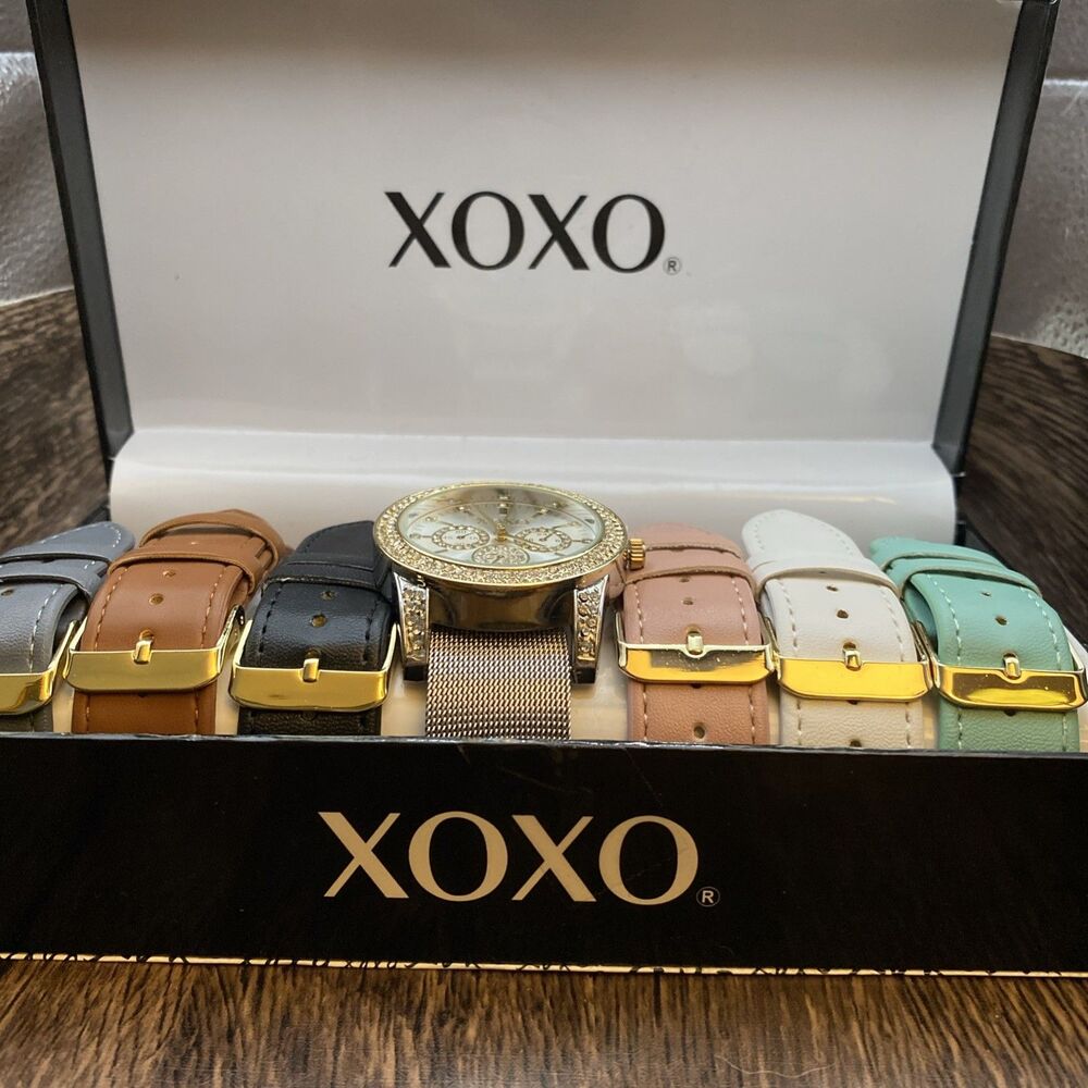 XOXO Women's Silver Analog Wristwatch With 7 Interchangeable Bands New - Picture 3 of 8